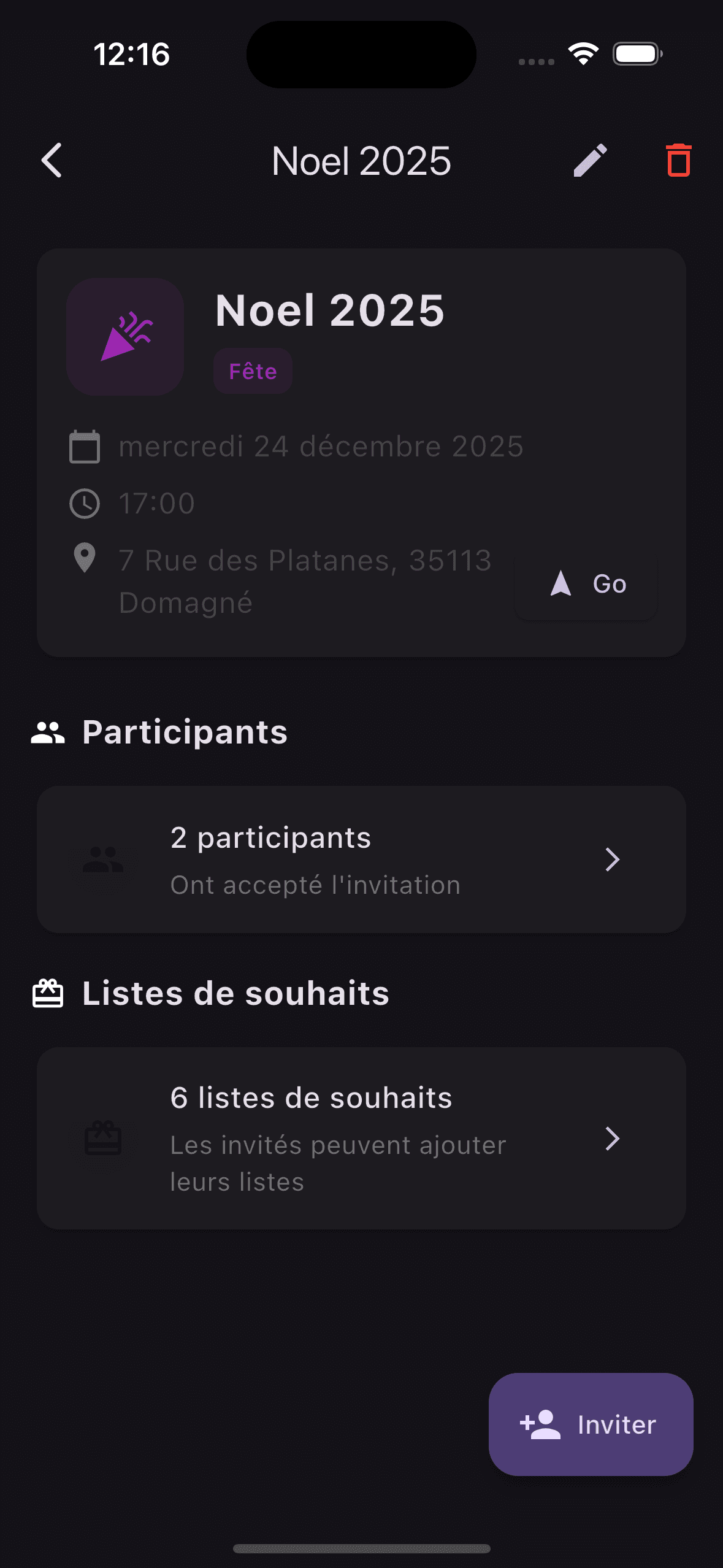 Détail d'un événement avec participants